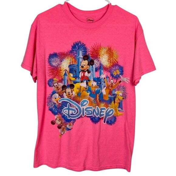 Disney Pink T-Shirt With Mickey & Friends Fireworks Graphic Print Size M - Picture 2 of 7